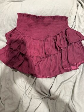 Mustard Seed Ruffled Tiered Mini Skirt in Berry